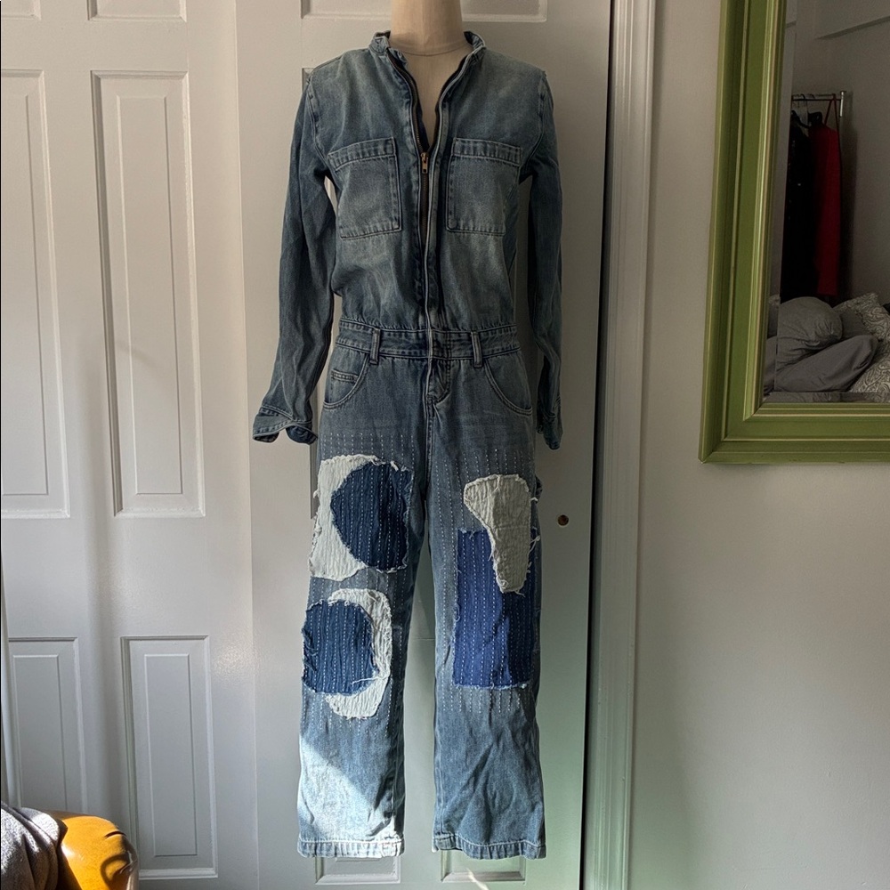 Free People Denim Jumpsuit with Blue and White Accents